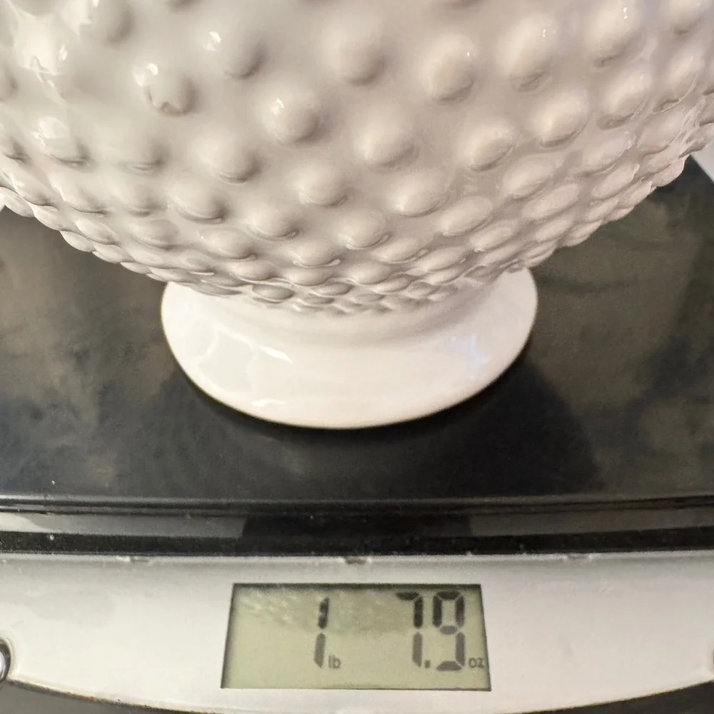 White Ceramic Hobnail Planter Pot Pedestal Base Textured Boho Decor